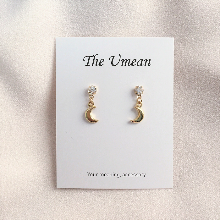 Daily mini moon earrings, cute handmade female stu