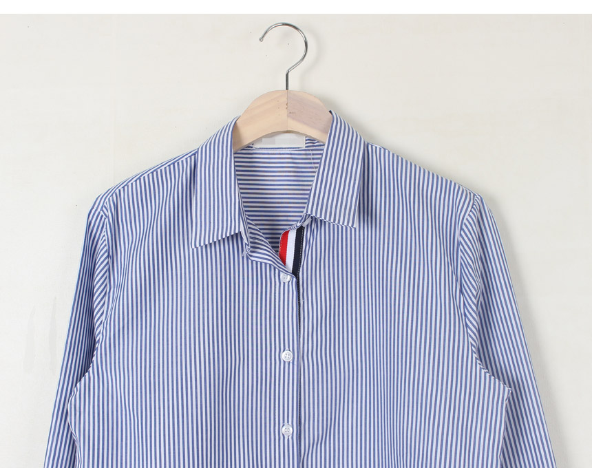 Tom Striped Shirts Blouse Rouge Pitch Collar Blue 