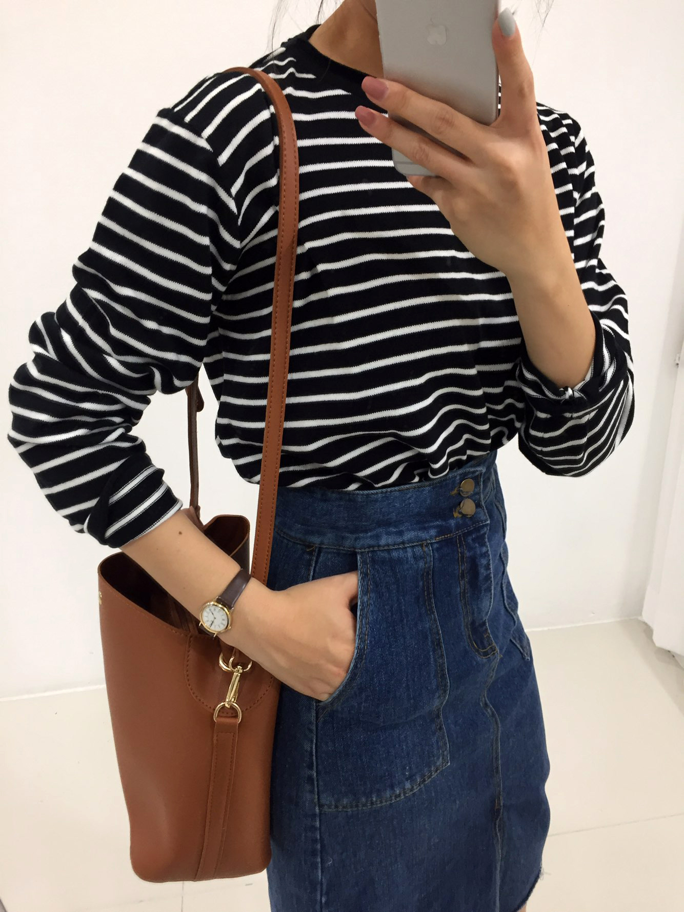 H line front denim denim skirt h long