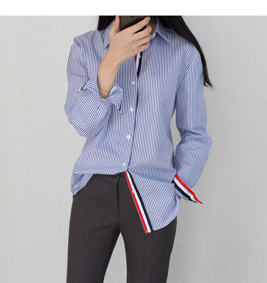 Tom Striped Shirts Blouse Rouge Pitch Collar Blue 
