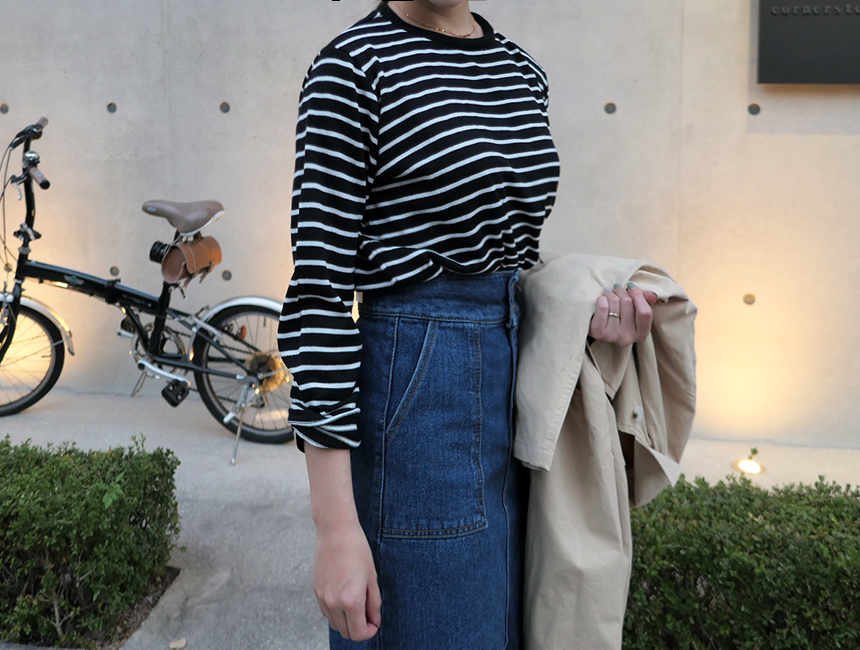 H line front denim denim skirt h long