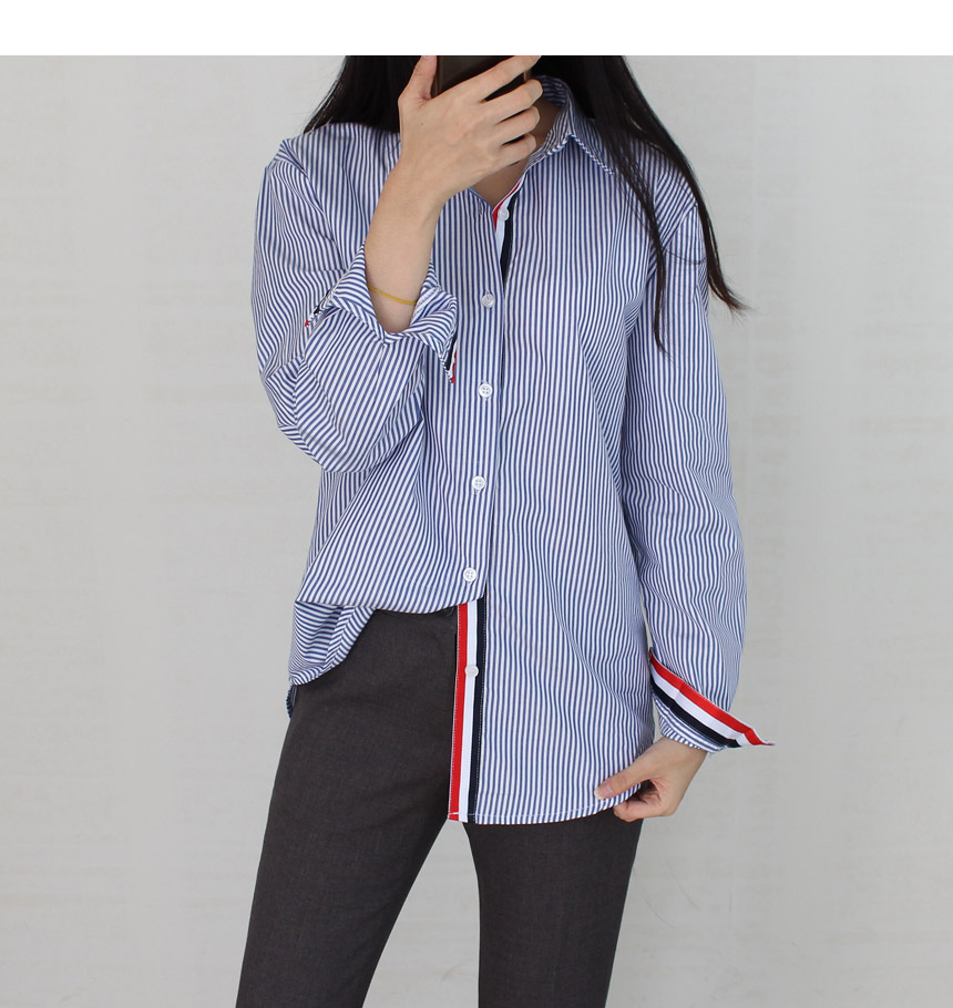 Tom Striped Shirts Blouse Rouge Pitch Collar Blue 