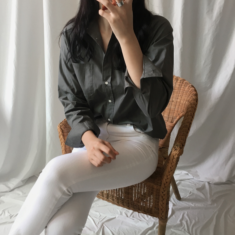 Free shipping long sleeve loose-fitting basic cott