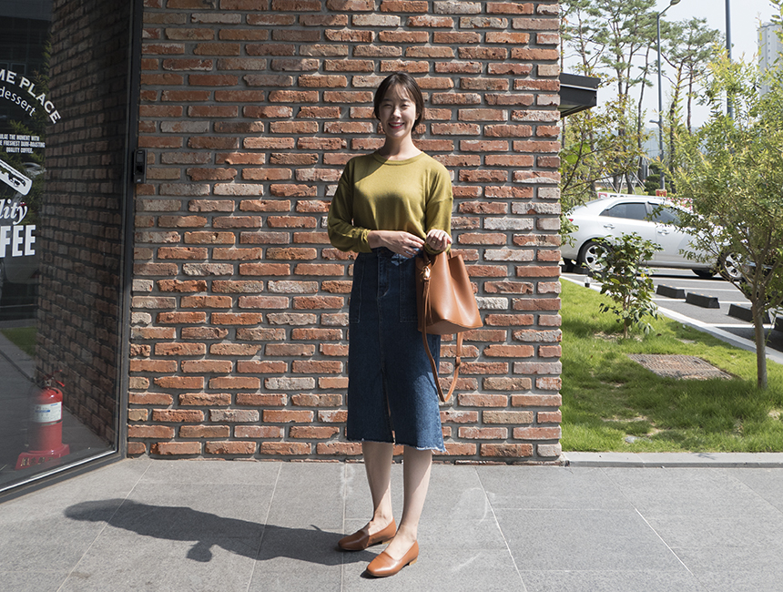 H line front denim denim skirt h long