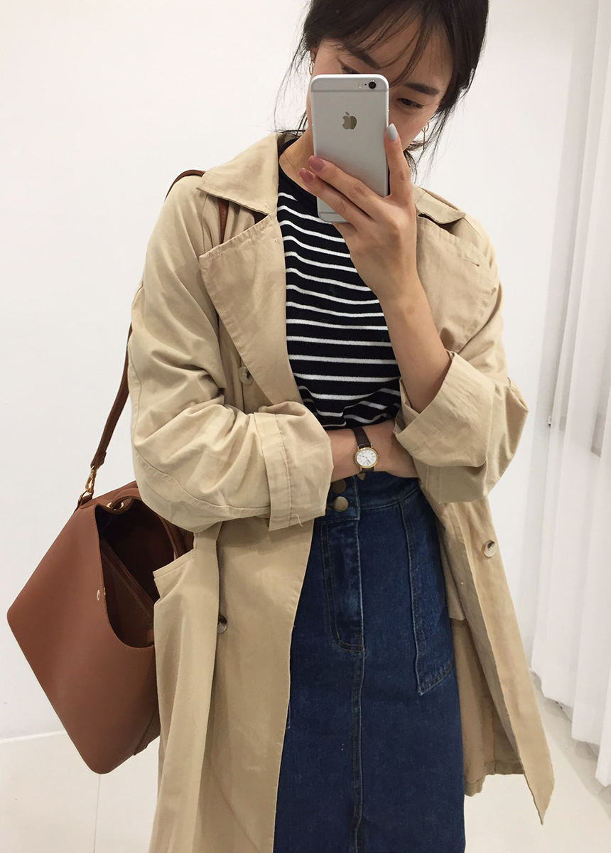 H line front denim denim skirt h long