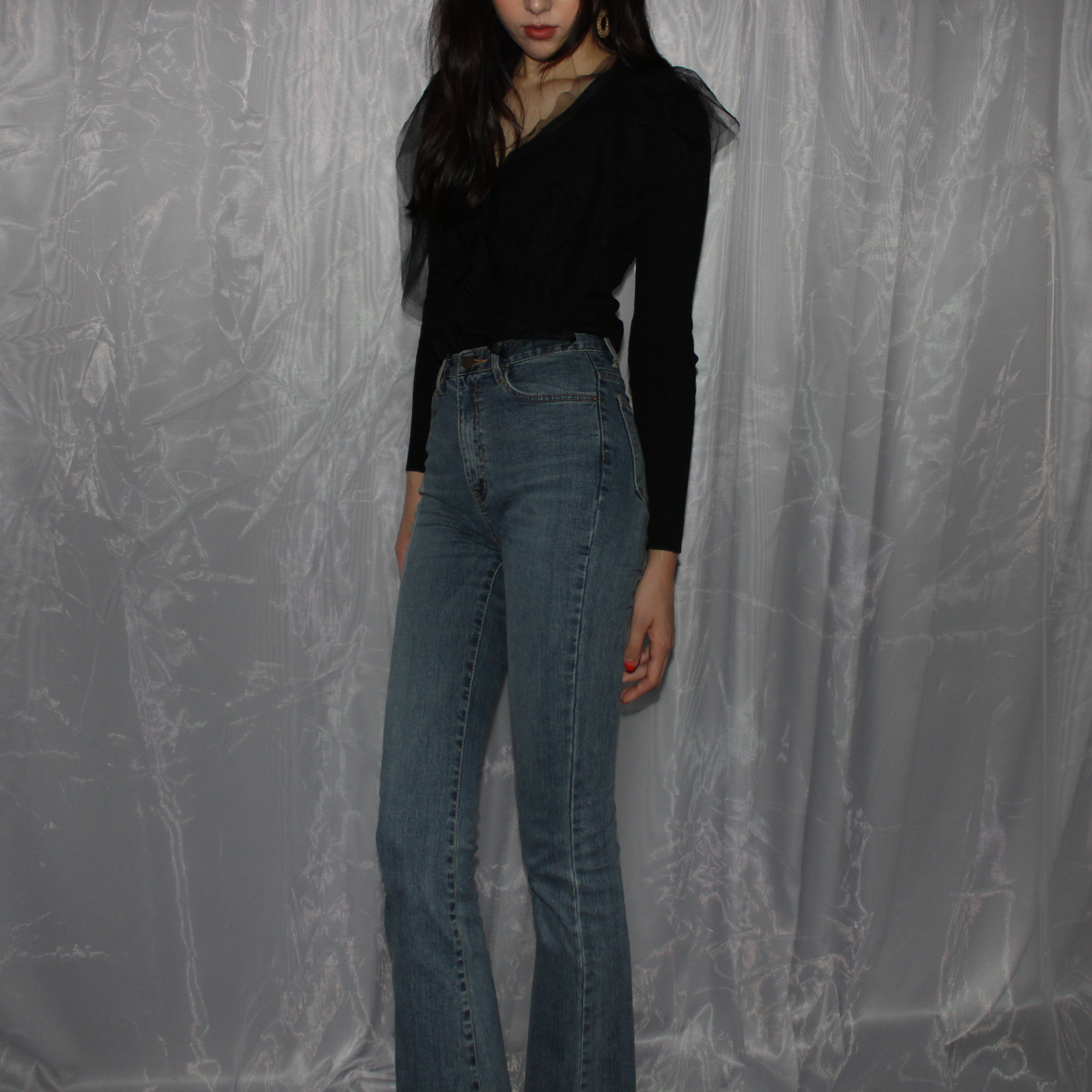 Women Jeans Pants Green Slim Boots Cut Denim Jeans