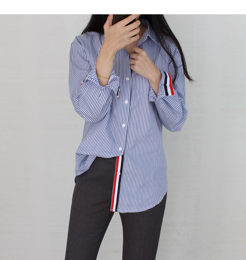 Tom Striped Shirts Blouse Rouge Pitch Collar Blue 