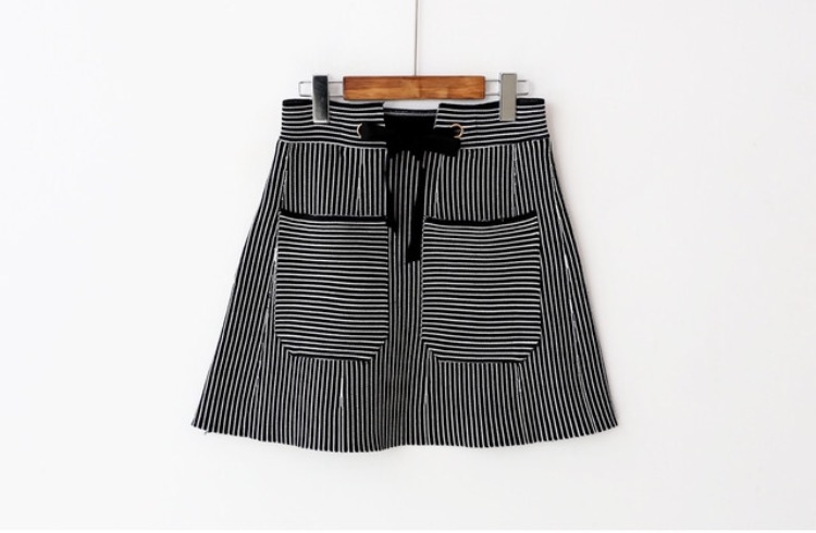 Pocket knot mini skirt 2color autumn striped slim 