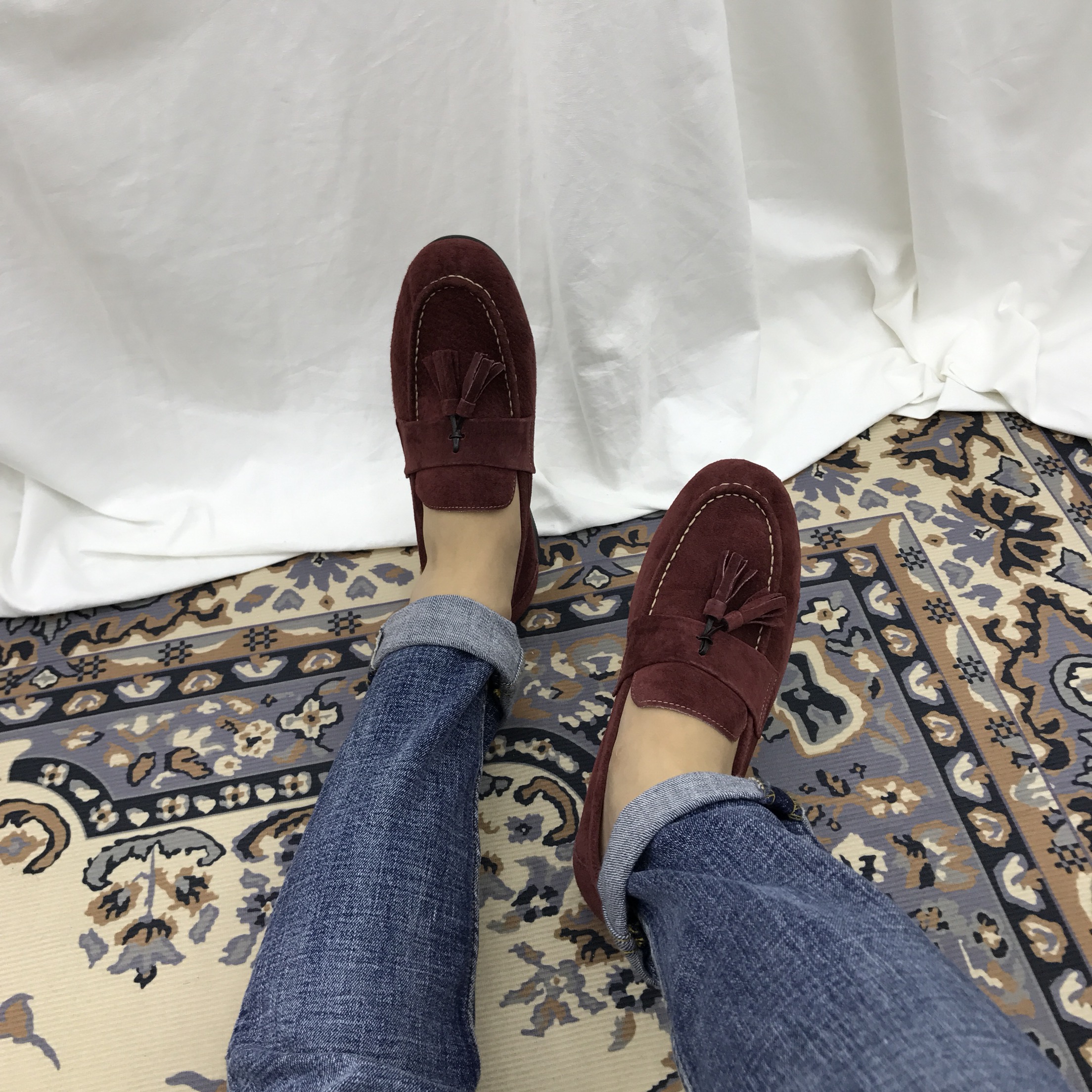Men's suede tassel looper handmade shoes 7color