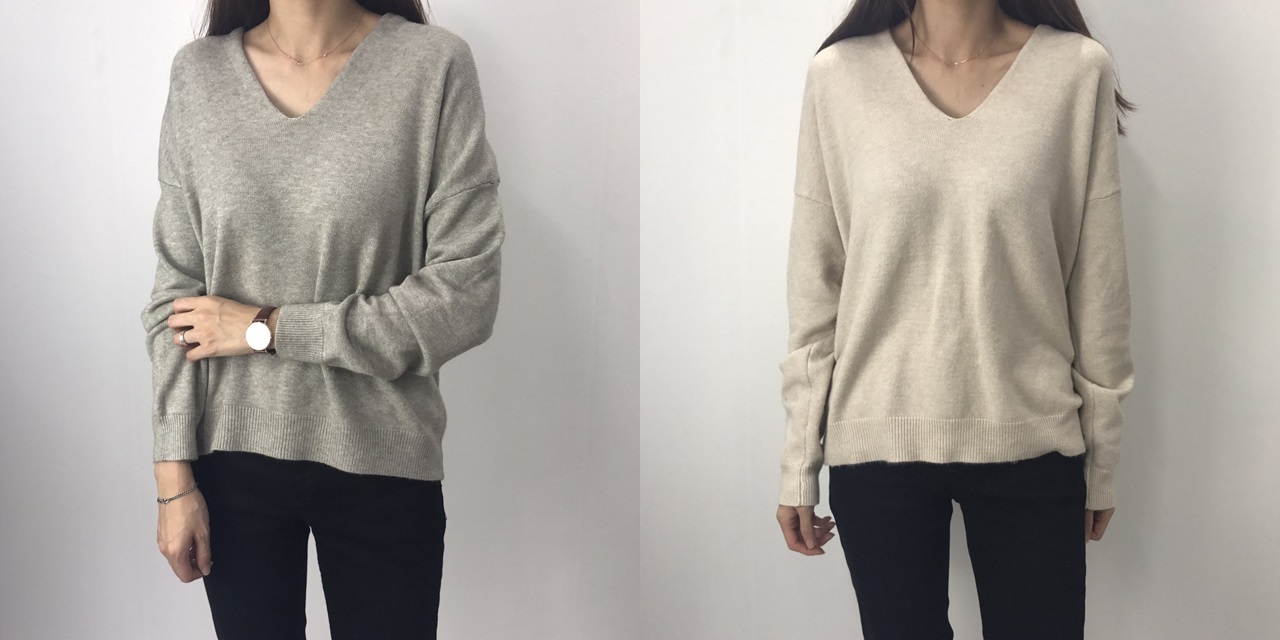V-neck Knit Long Dress Winter Coordination Basic A