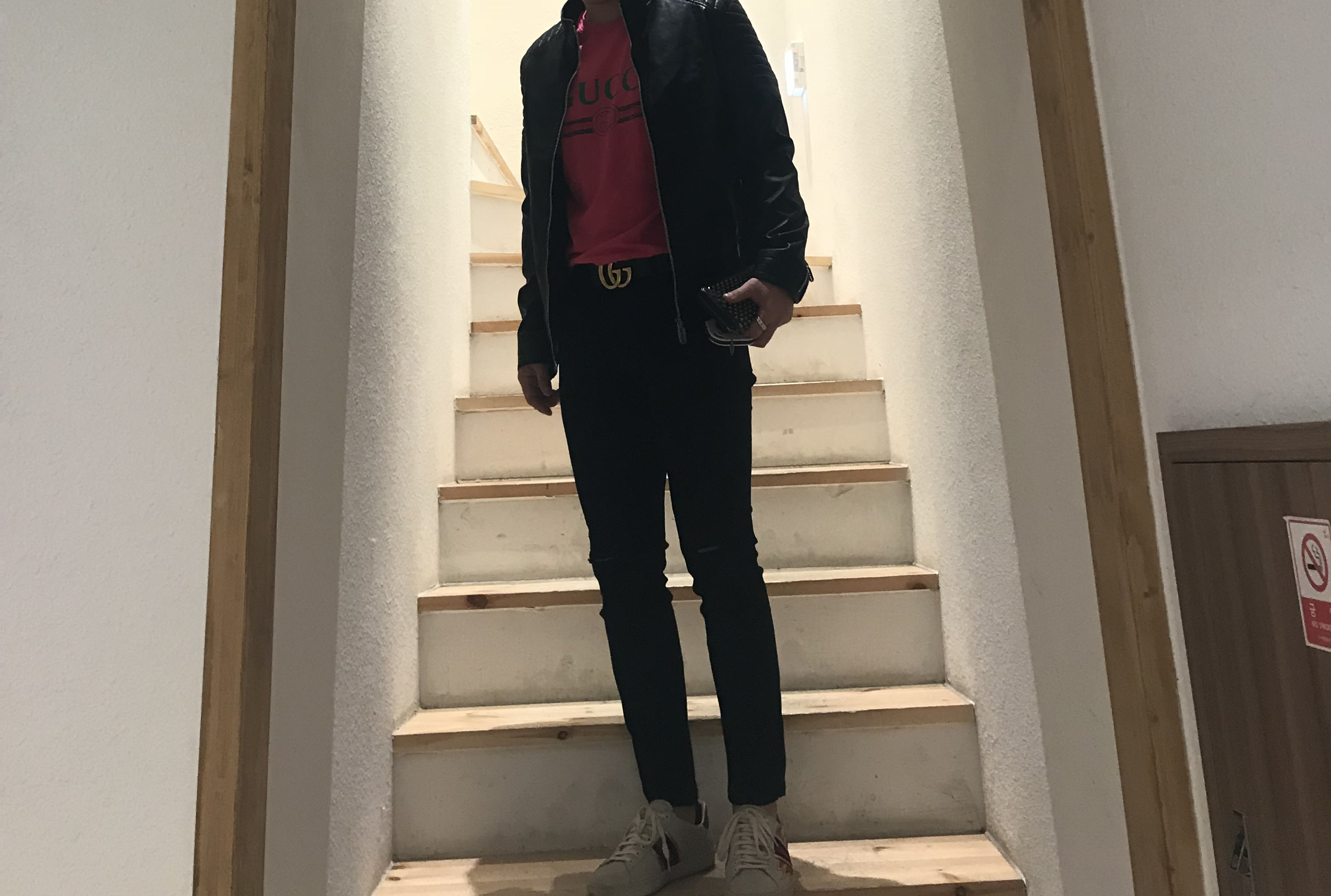 Korea Jeans Pants Span Black Knee Cutting Nozugi Z