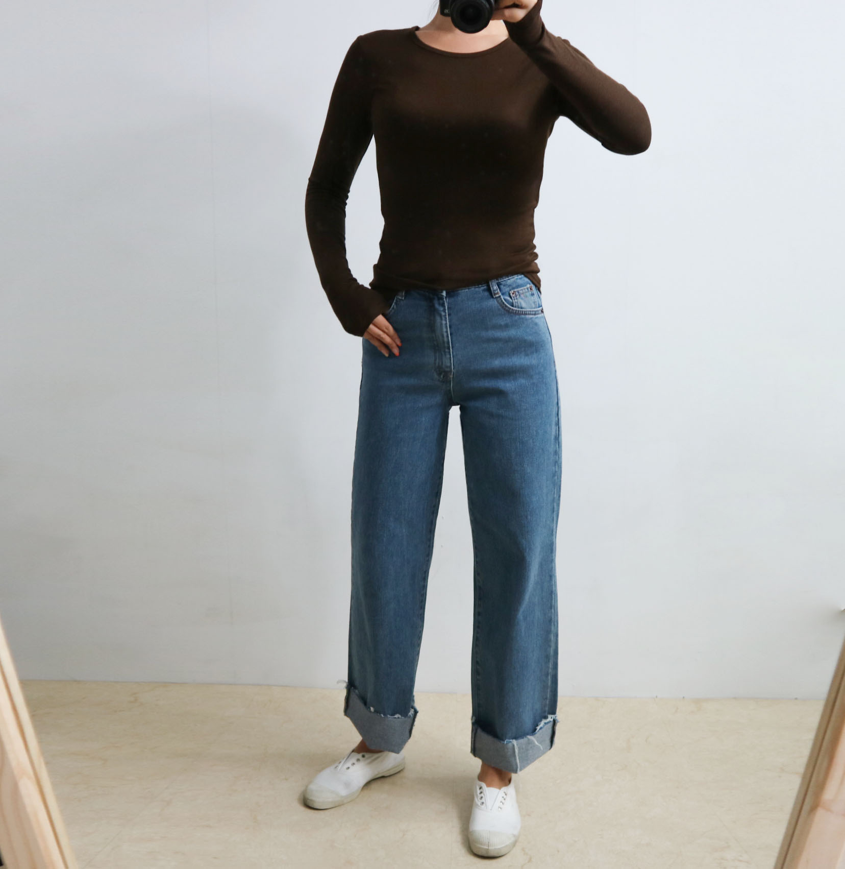 Women Jeans Pants Fall High Waist Long Wide Wide D