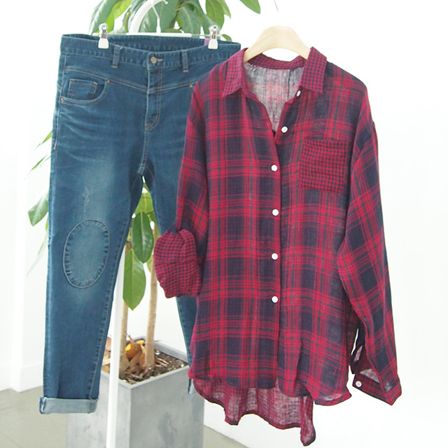 Check Cotton Shirts Women's Daily Items