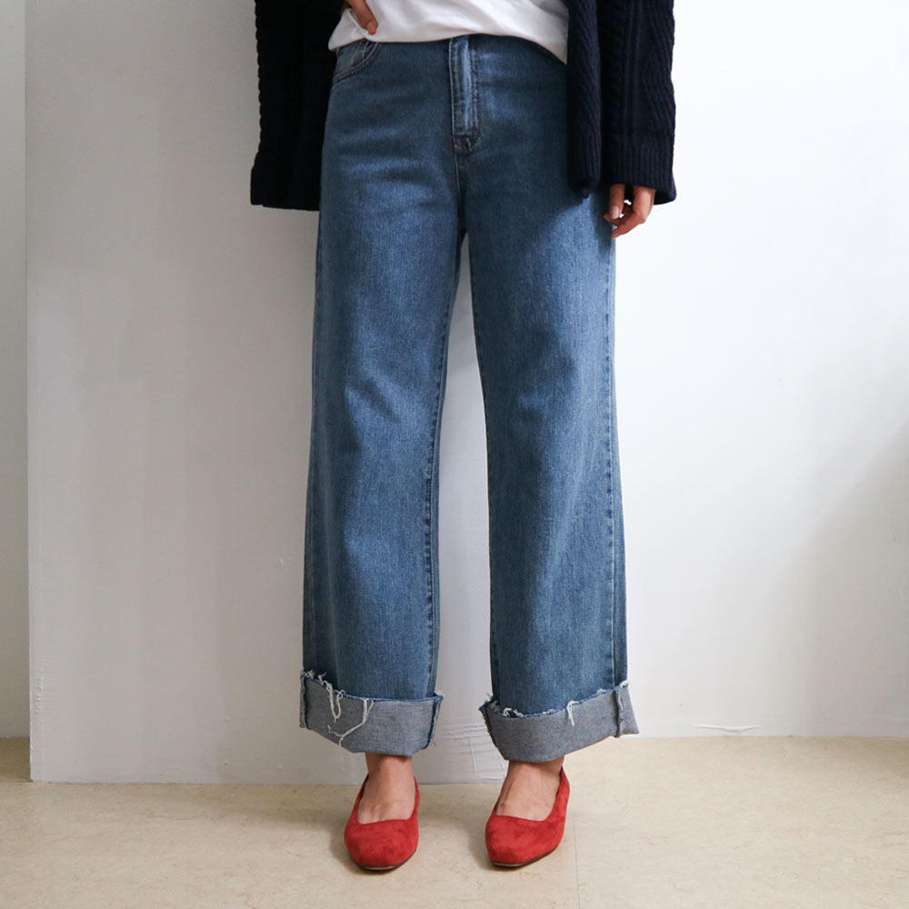 Women Jeans Pants Fall High Waist Long Wide Wide D