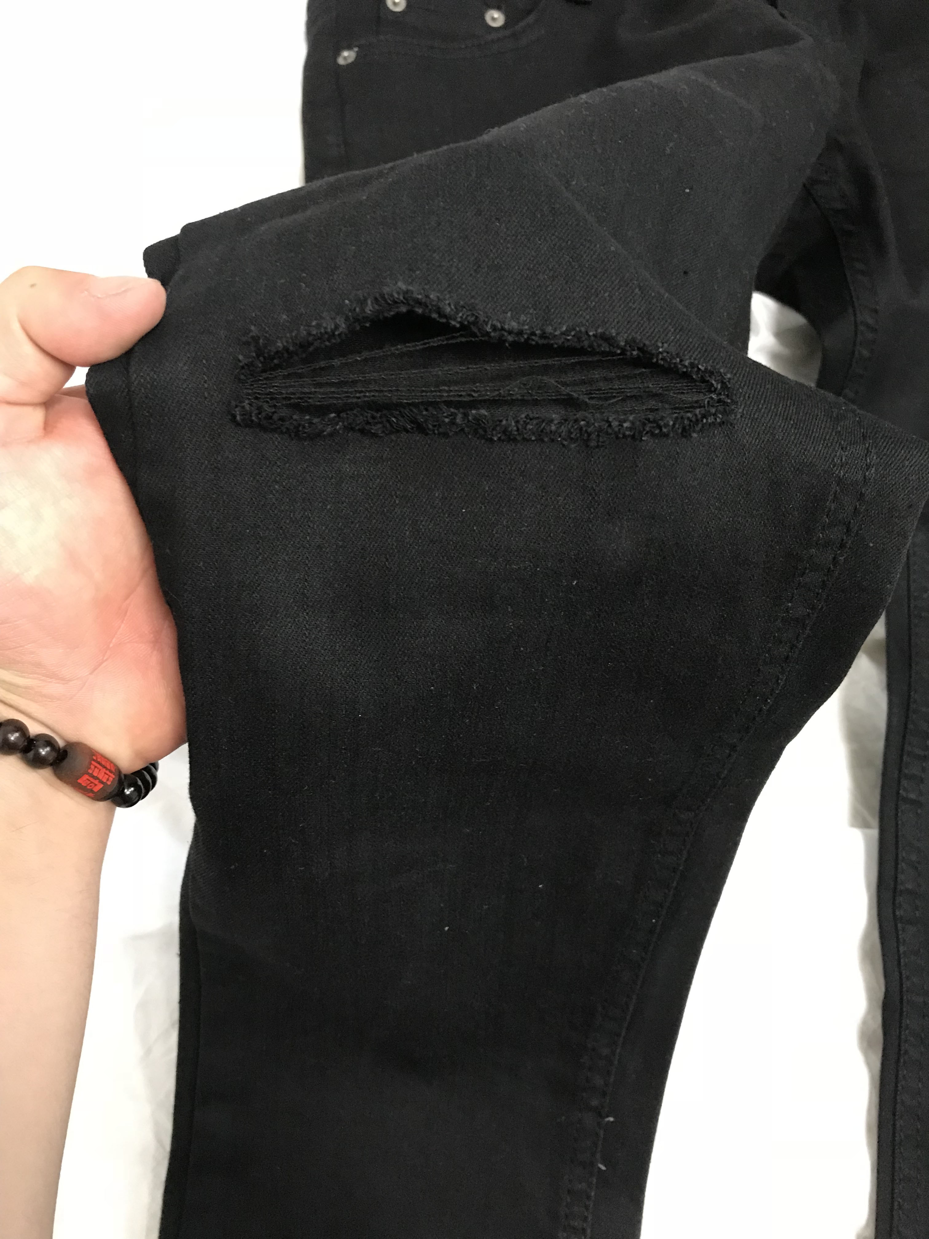 Korea Jeans Pants Span Black Knee Cutting Nozugi Z