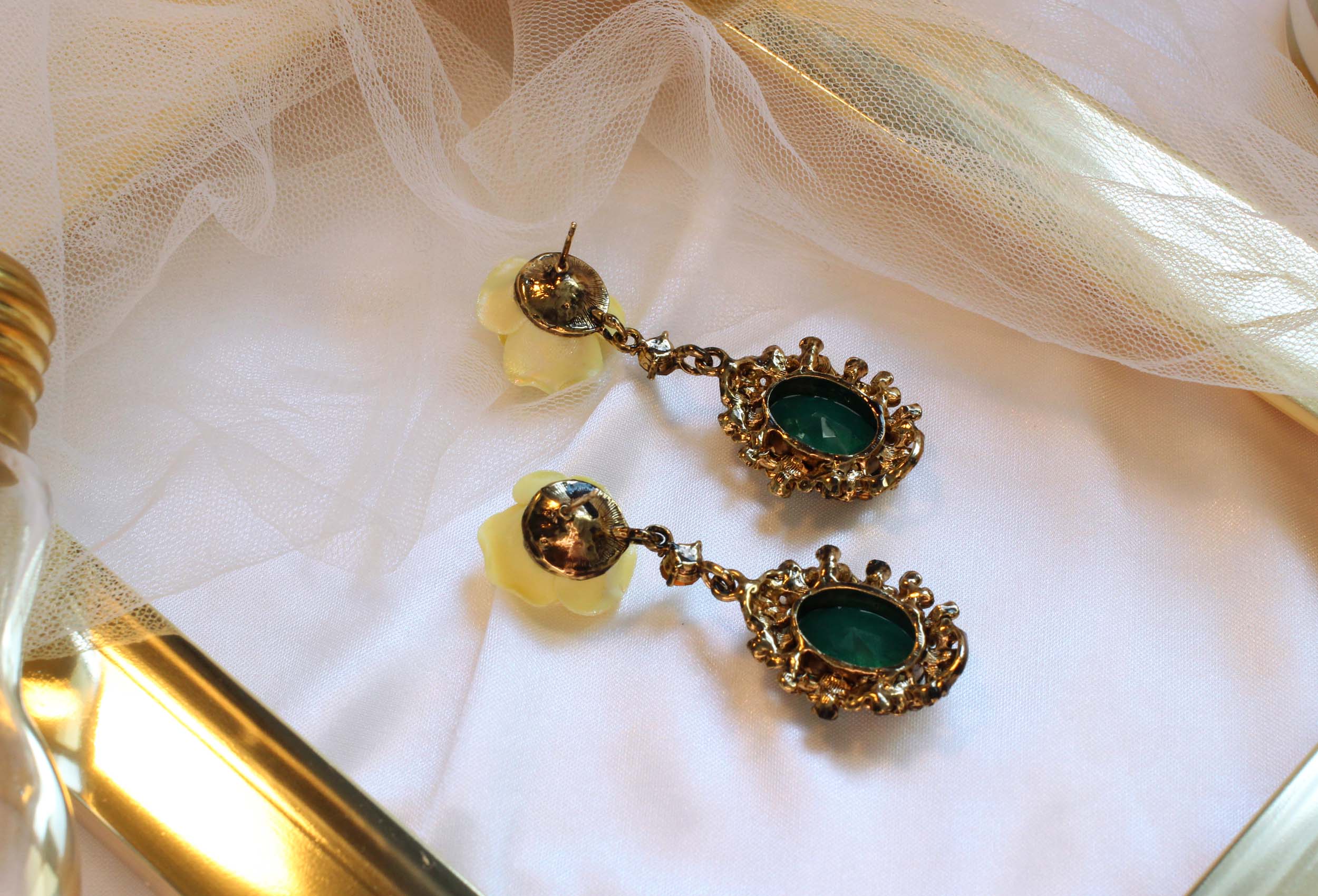 Vintage rose antique bold drop earrings colorful f