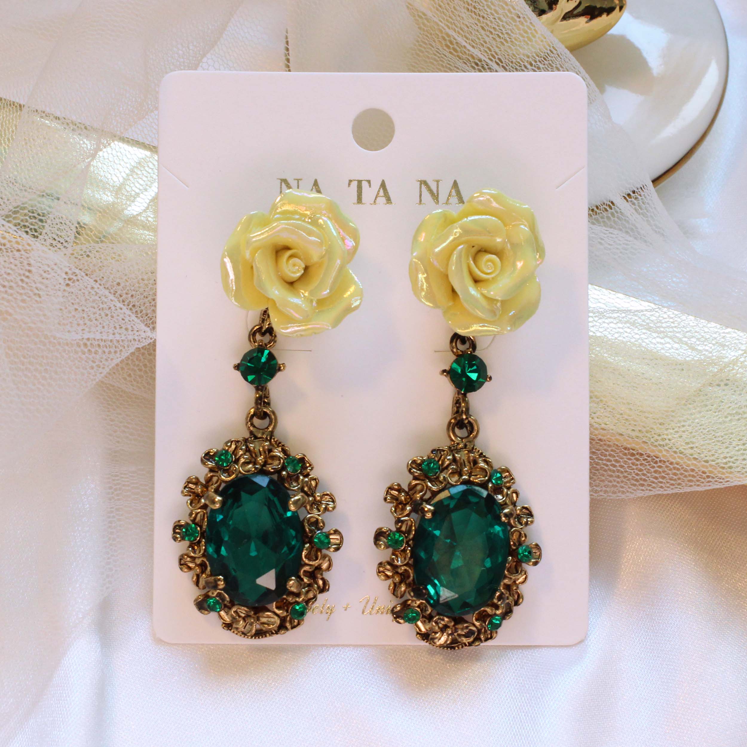 Vintage rose antique bold drop earrings colorful f