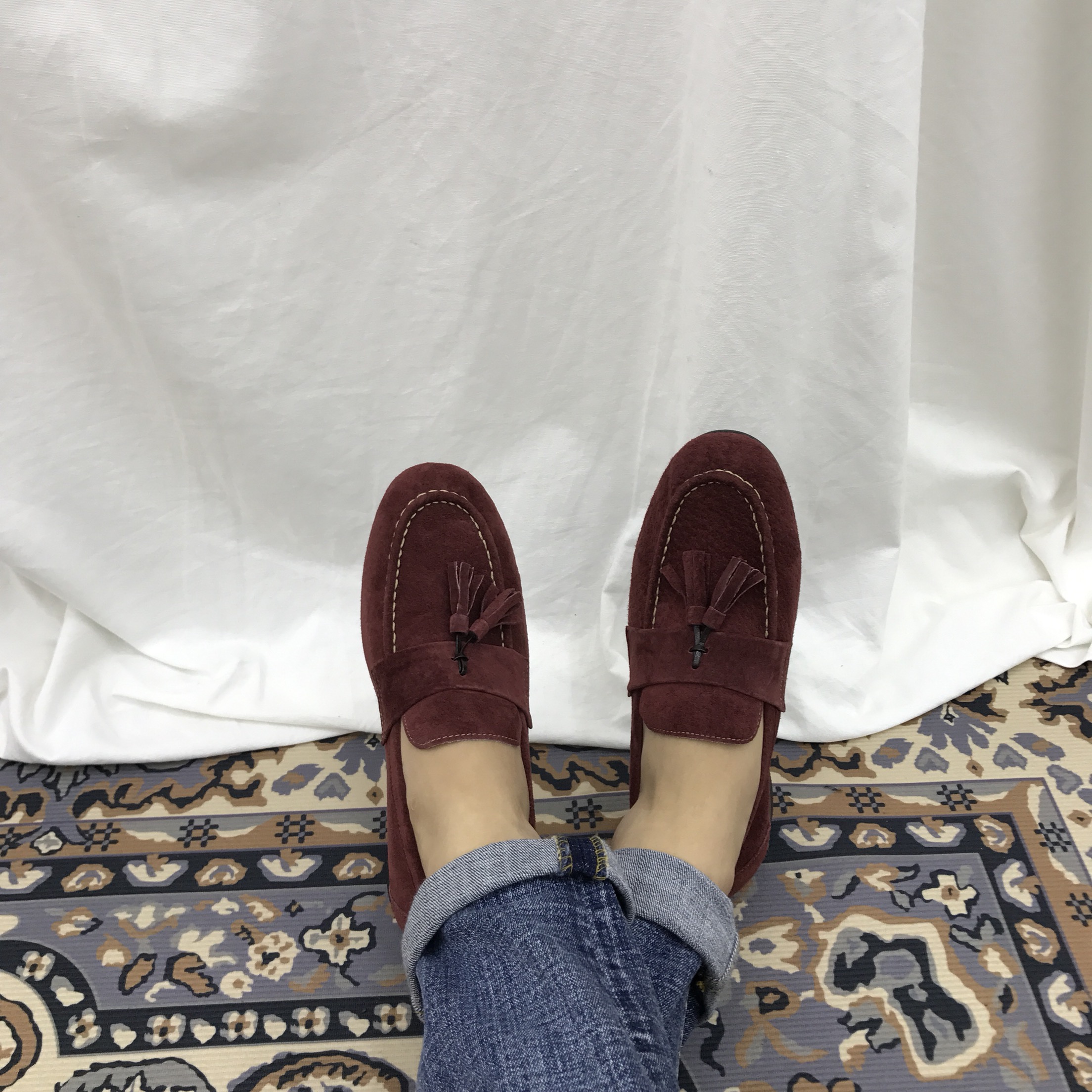 Men's suede tassel looper handmade shoes 7color