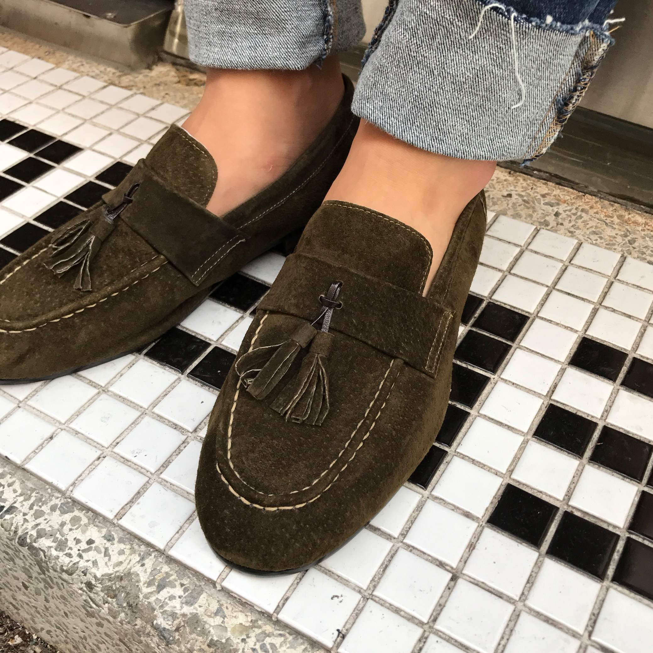 Men's suede tassel looper handmade shoes 7color