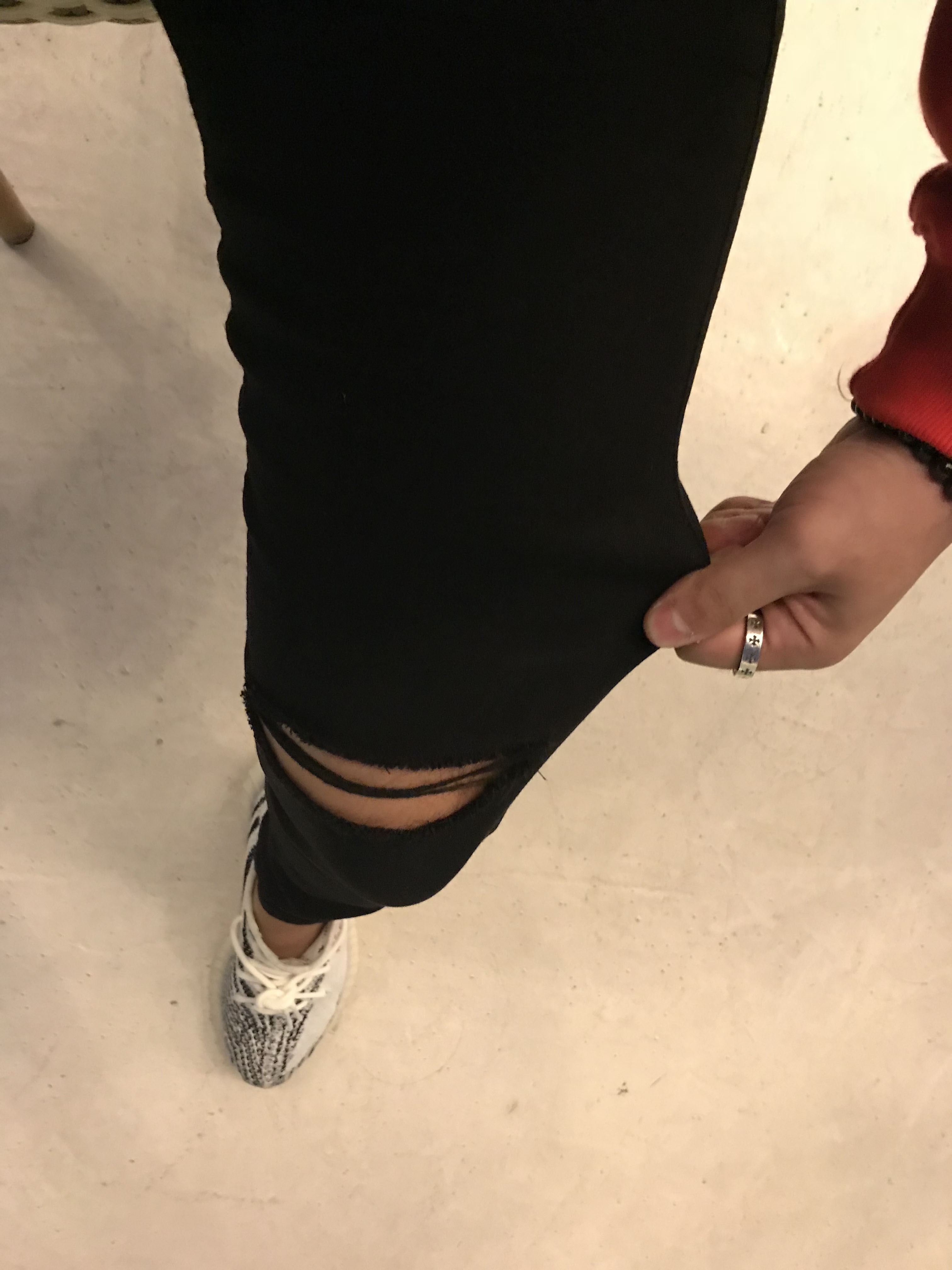 Korea Jeans Pants Span Black Knee Cutting Nozugi Z