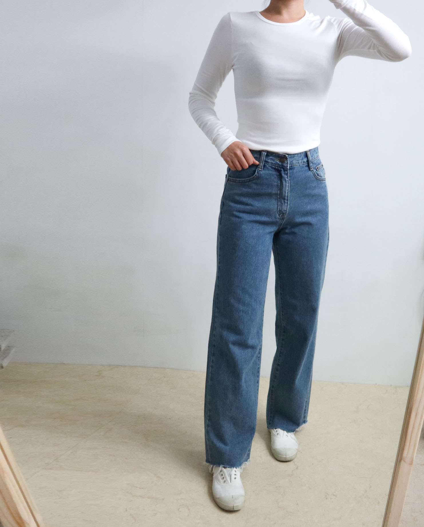 Women Jeans Pants Fall High Waist Long Wide Wide D