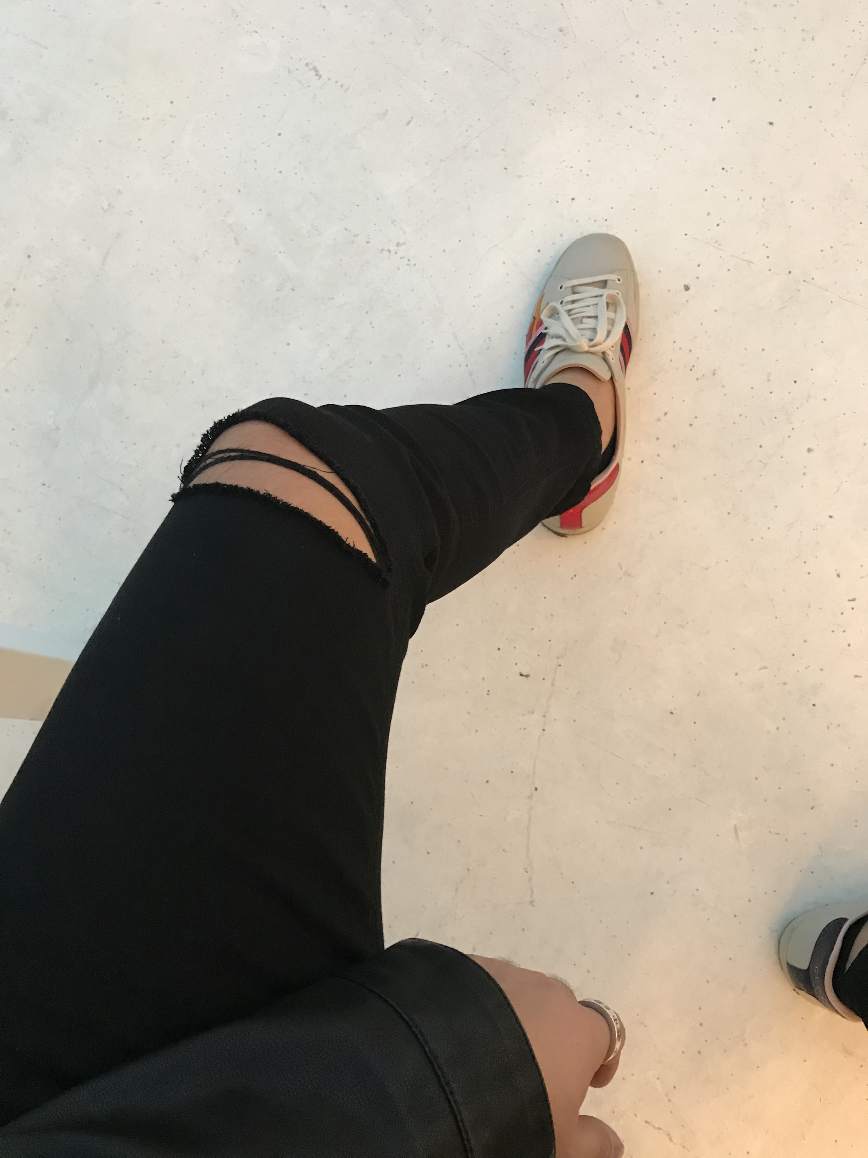 Korea Jeans Pants Span Black Knee Cutting Nozugi Z