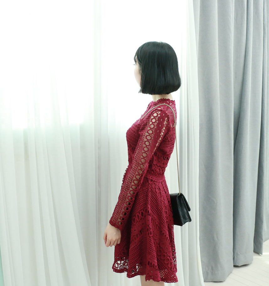 Heart Signal Bae Yun-kyung Red Wine Lace One Piece