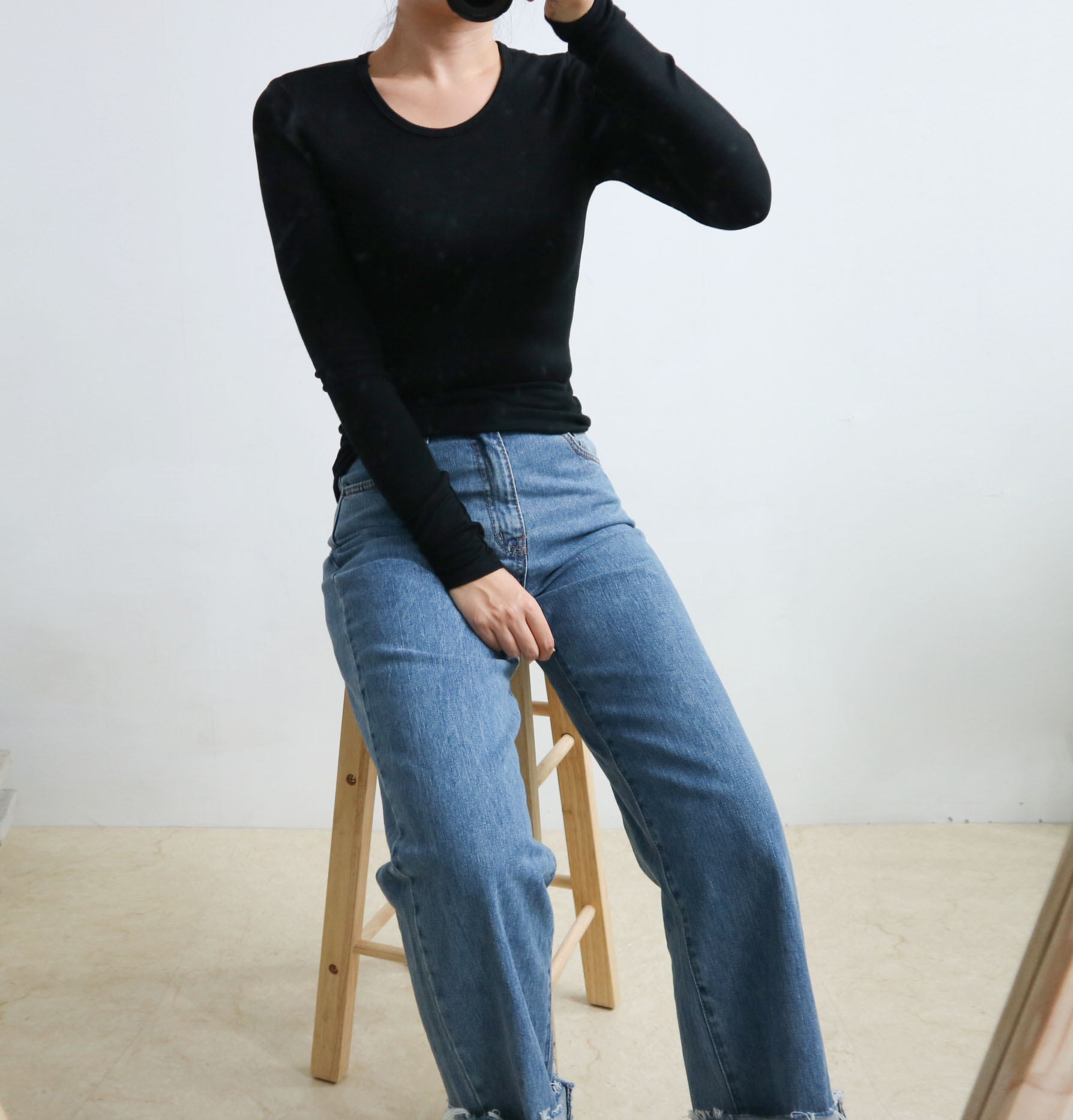 Women Jeans Pants Fall High Waist Long Wide Wide D