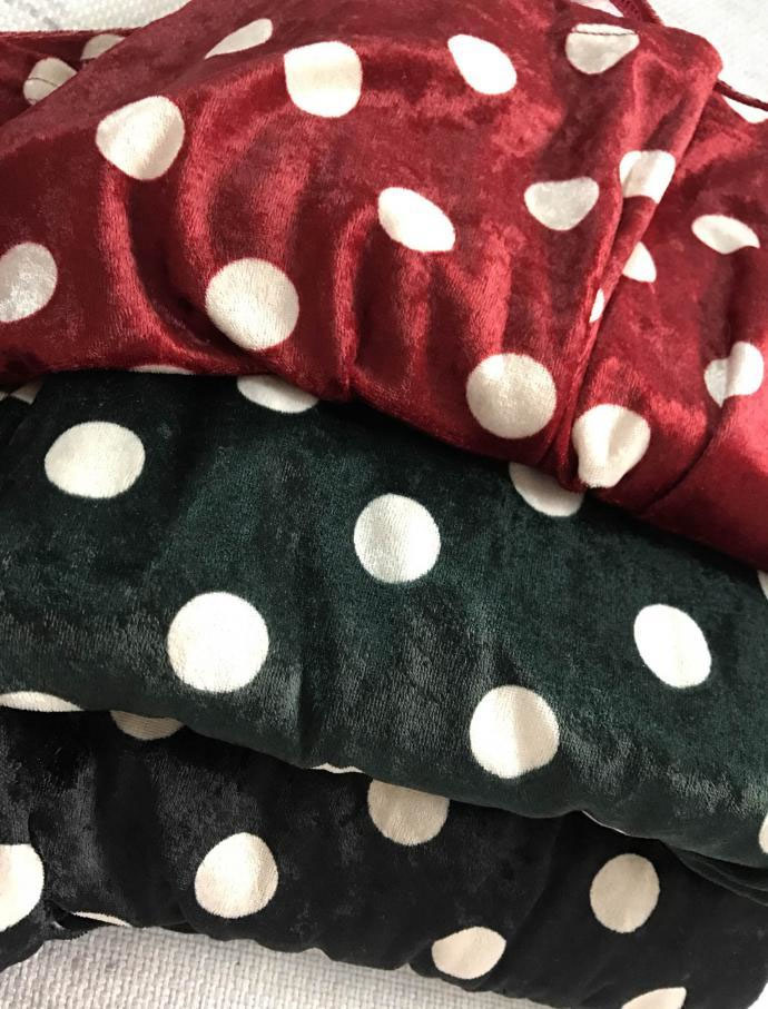 Dotted Velvet Long Skirt Uncut Mermaid Banding Cut