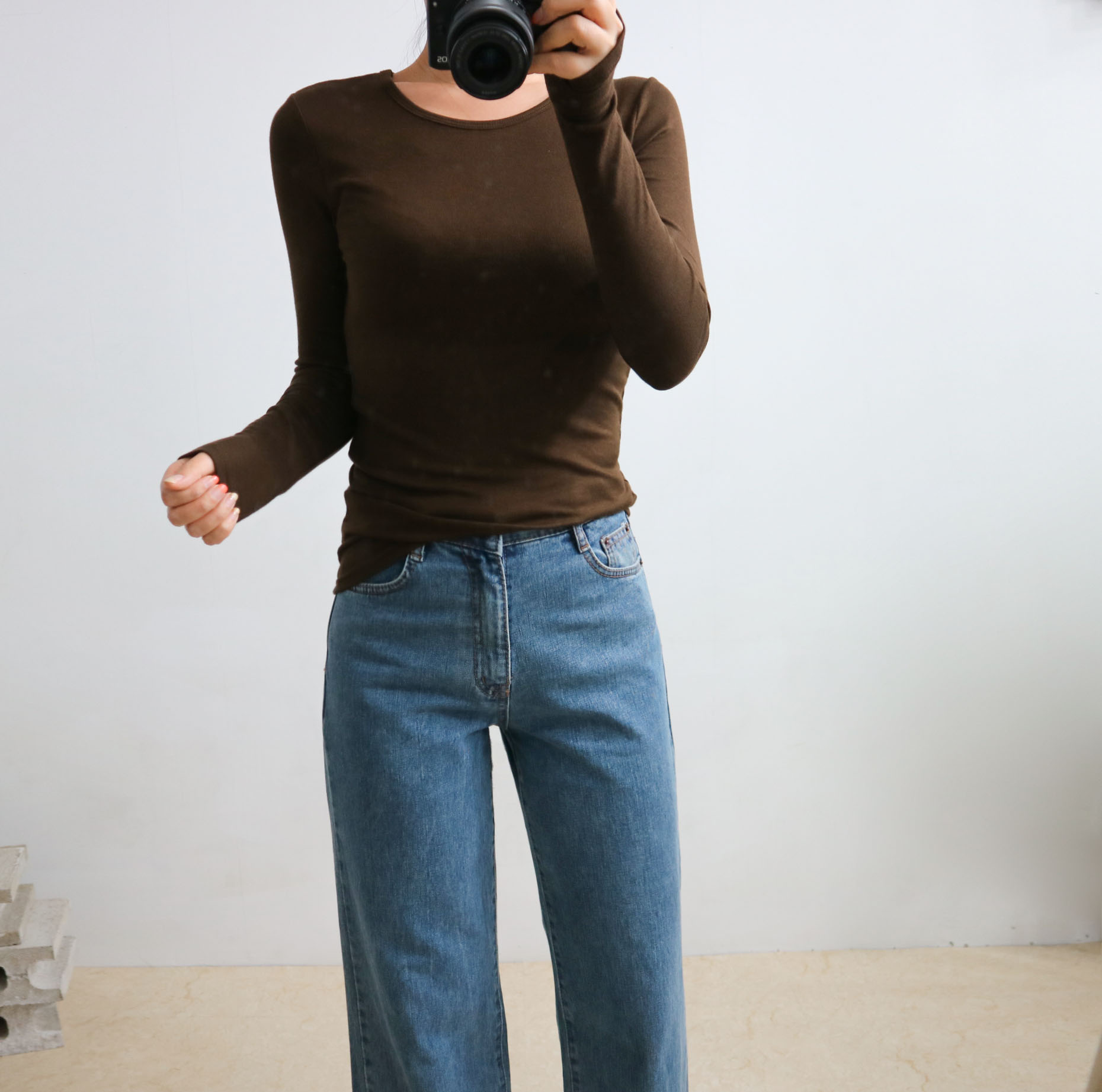 Women Jeans Pants Fall High Waist Long Wide Wide D