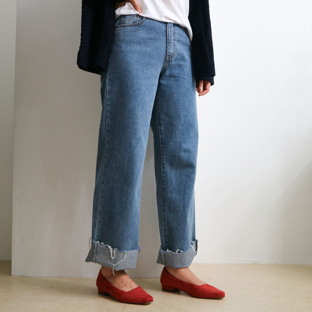 Women Jeans Pants Fall High Waist Long Wide Wide D