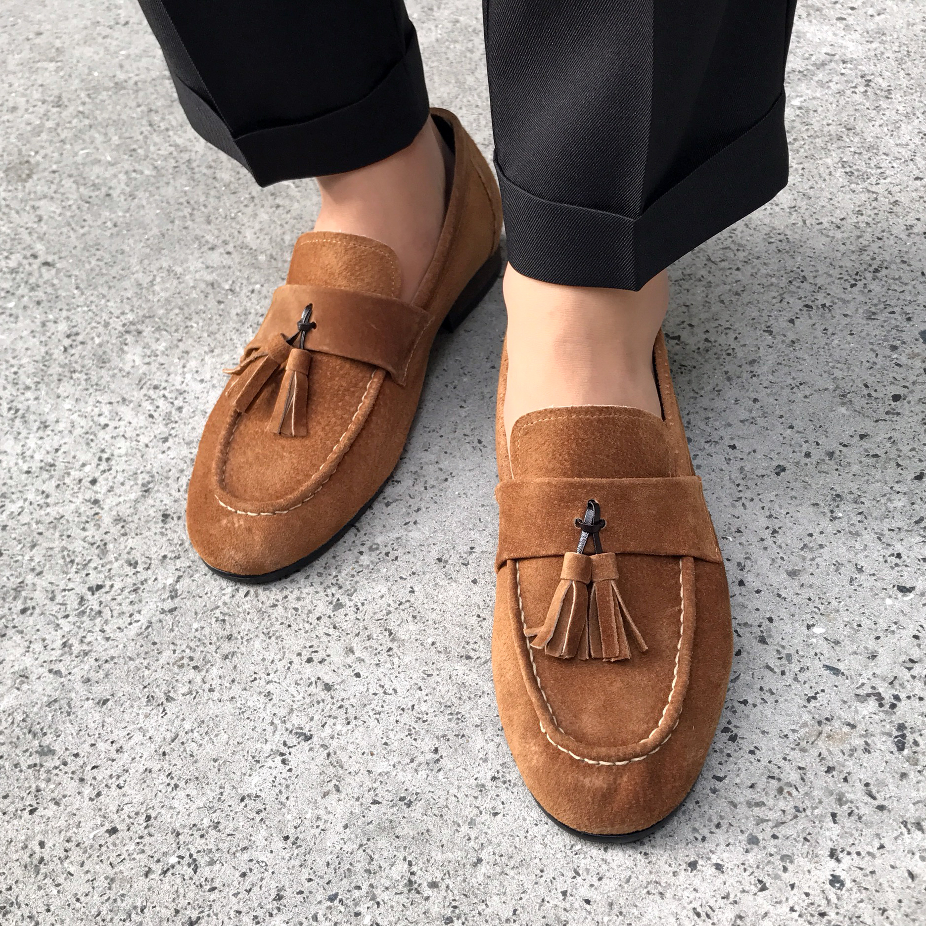 Men's suede tassel looper handmade shoes 7color