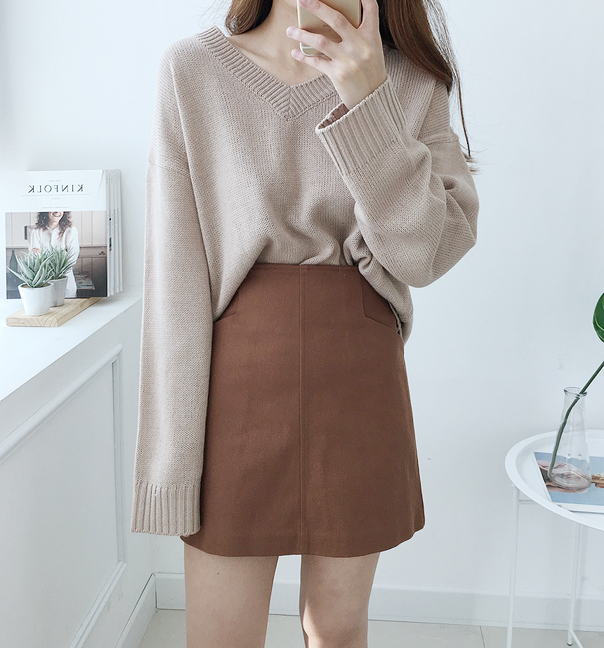Dear A-line pocket mini skirt 4color Ballack coord