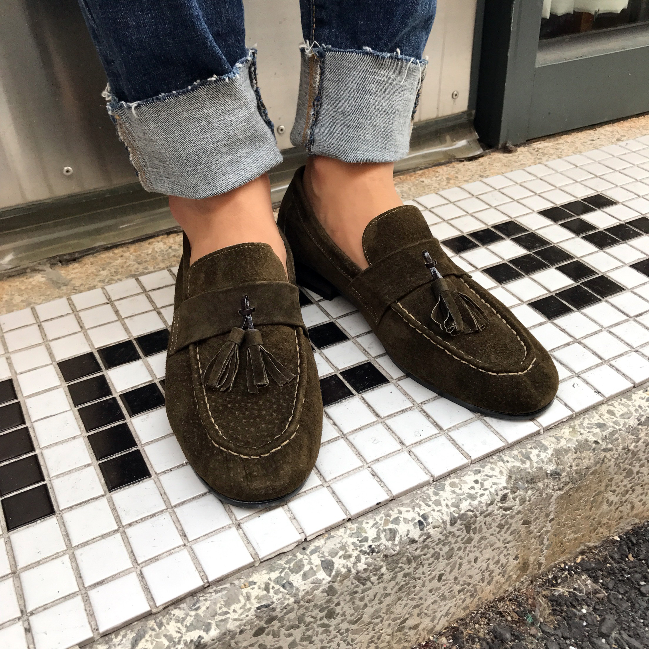 Men's suede tassel looper handmade shoes 7color