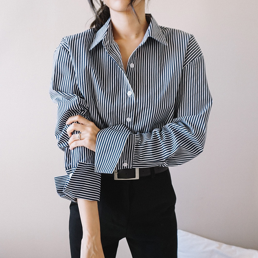 Loose-fit striped cuff -s-shirt Women's Fall Fa