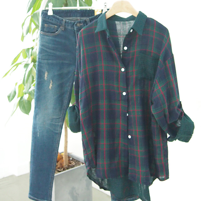 Check Cotton Shirts Women's Daily Items