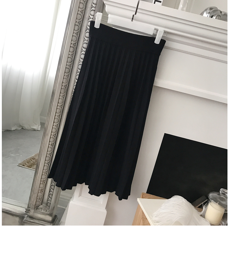 Mica La Fall Winter Pleated Knit Long Skirt Pleate