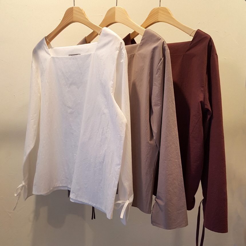 Sleeveless ribbon square neck blouse 3color Fall s