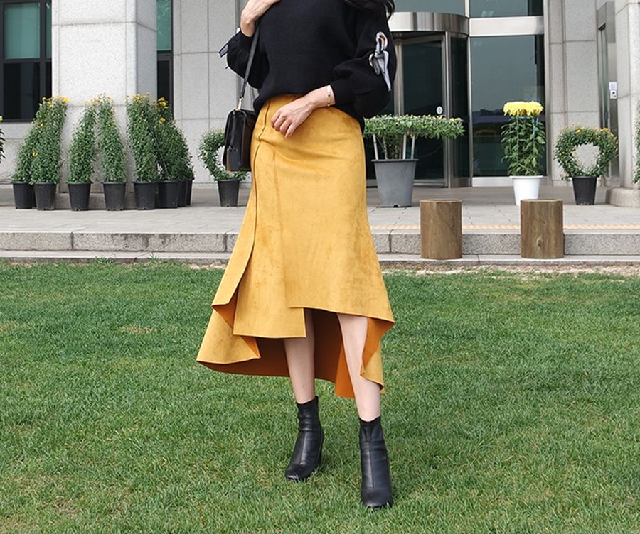 Suede incision Unlined Long skirt Samurai sniping 