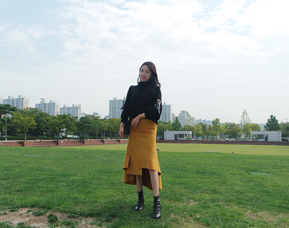 Suede incision Unlined Long skirt Samurai sniping 