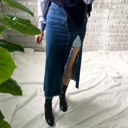 Denim Skirt Uneven Long Dance Sexy Look Girl Crush