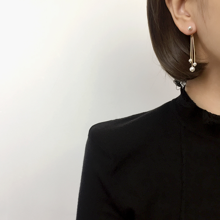 Gold Stick Pearl Drop Earrings Titanium Fashionabl