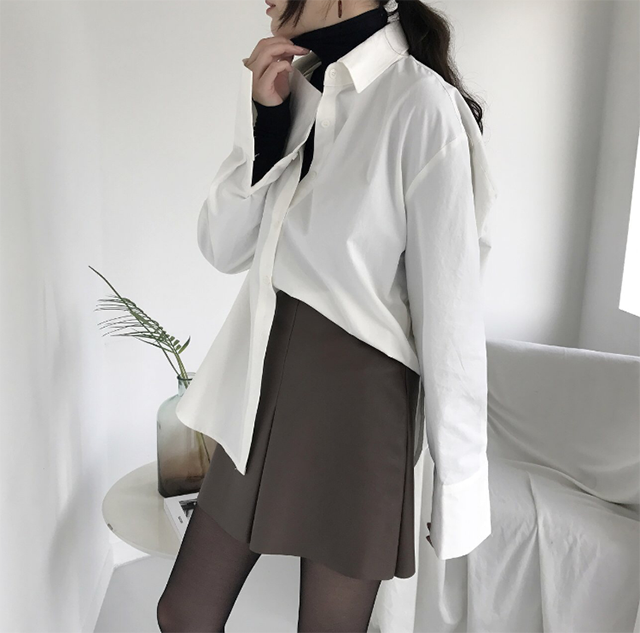 A line slit leather mini skirt 3color Casual desig