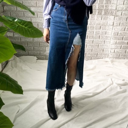 Denim Skirt Uneven Long Dance Sexy Look Girl Crush