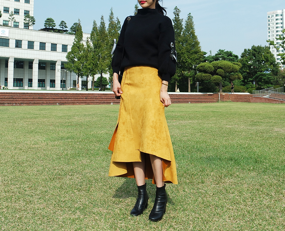 Suede incision Unlined Long skirt Samurai sniping 