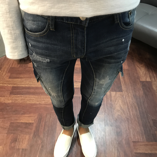 Korea Jeans Pants Cargo Damage Painting Men's J