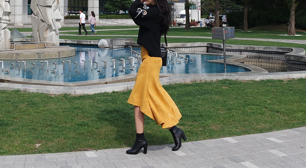 Suede incision Unlined Long skirt Samurai sniping 