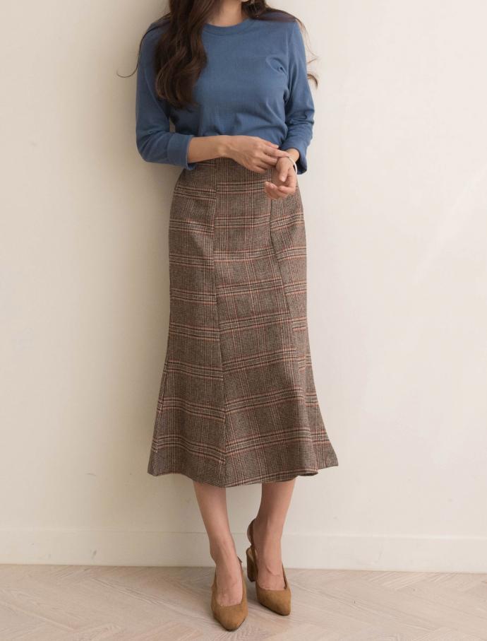 Autumn Winter Chess Long A Line Wool Wool Skirt Ch
