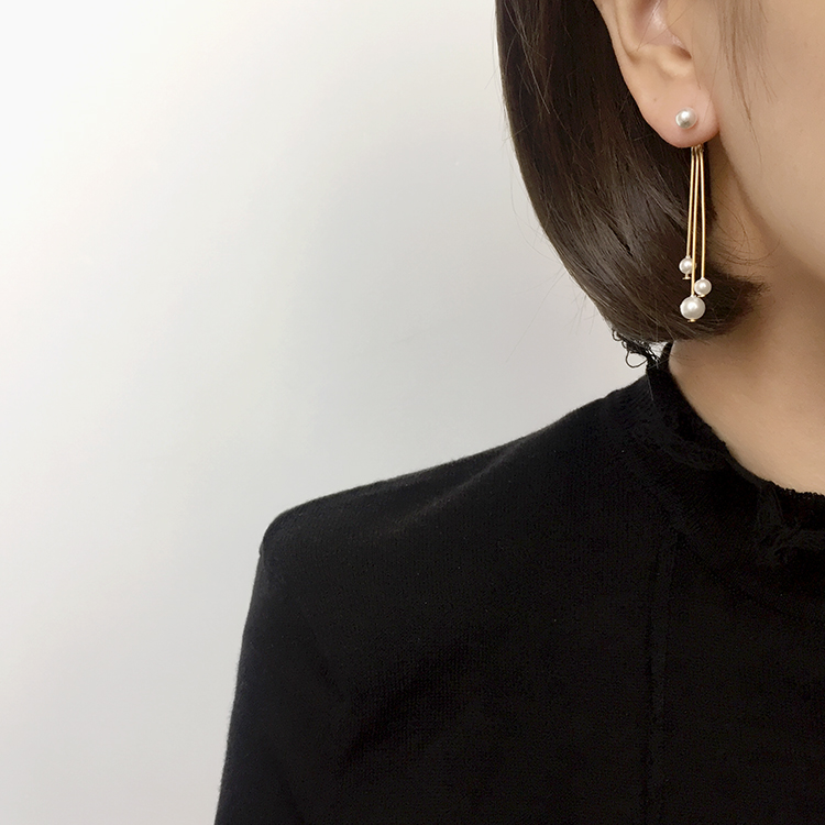 Gold Stick Pearl Drop Earrings Titanium Fashionabl