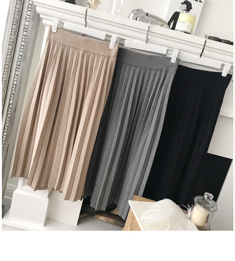 Mica La Fall Winter Pleated Knit Long Skirt Pleate